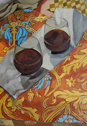 oil painting fabric design orange blue joseph besch